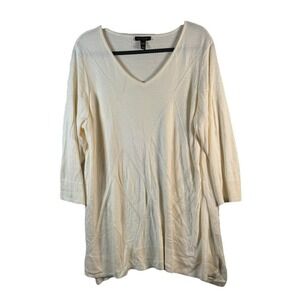 H‎ by Halston 3X Tunic Sweater V Neck Long Sleeve Knit Top Cream Womens